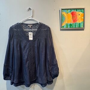 Style & Co. Navy Blouse with Lace Details / NWT